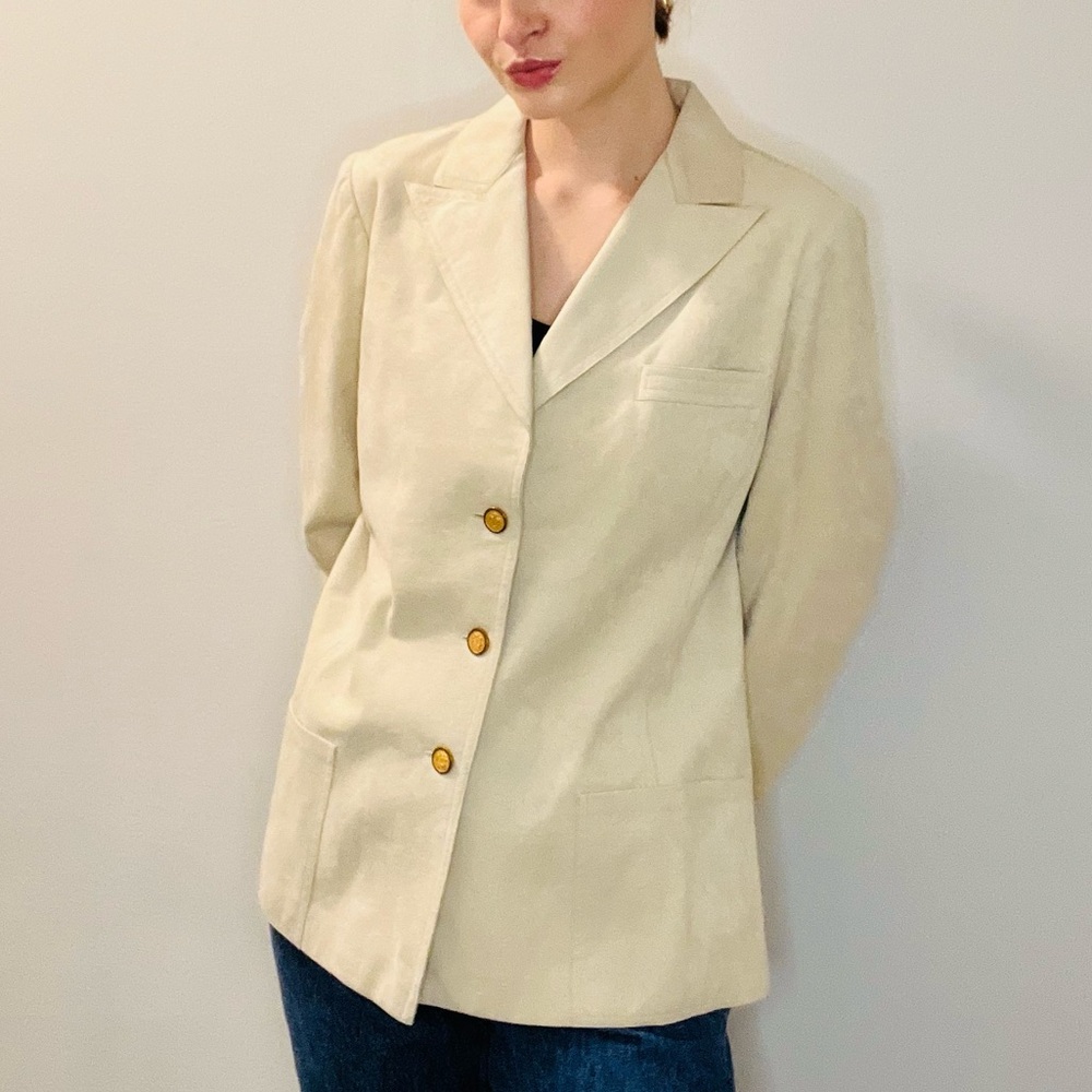 Vintage 1970s / 80s Abe Schrader Cream Suede Suit - image 1